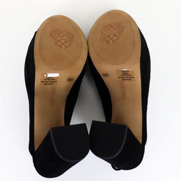 Vince Camuto Jenseya Perforated Peep Toe Wedge Heels Black Suede Leather 10 - Picture 9 of 10